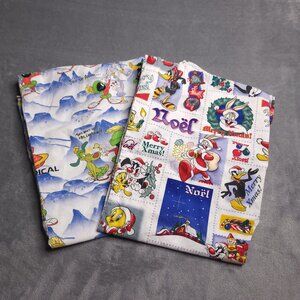 Vintage Looney Tunes Womens Small Scrub Top Lot Christmas and Marvin Martian